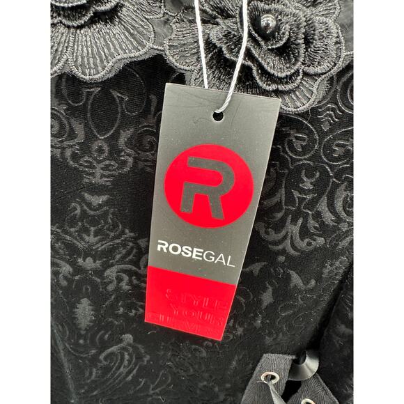 Rosegal Top 2X Black Velour Floral‎ Tie Whimsigoth Renaissance Witch Cosplay - Picture 7 of 8